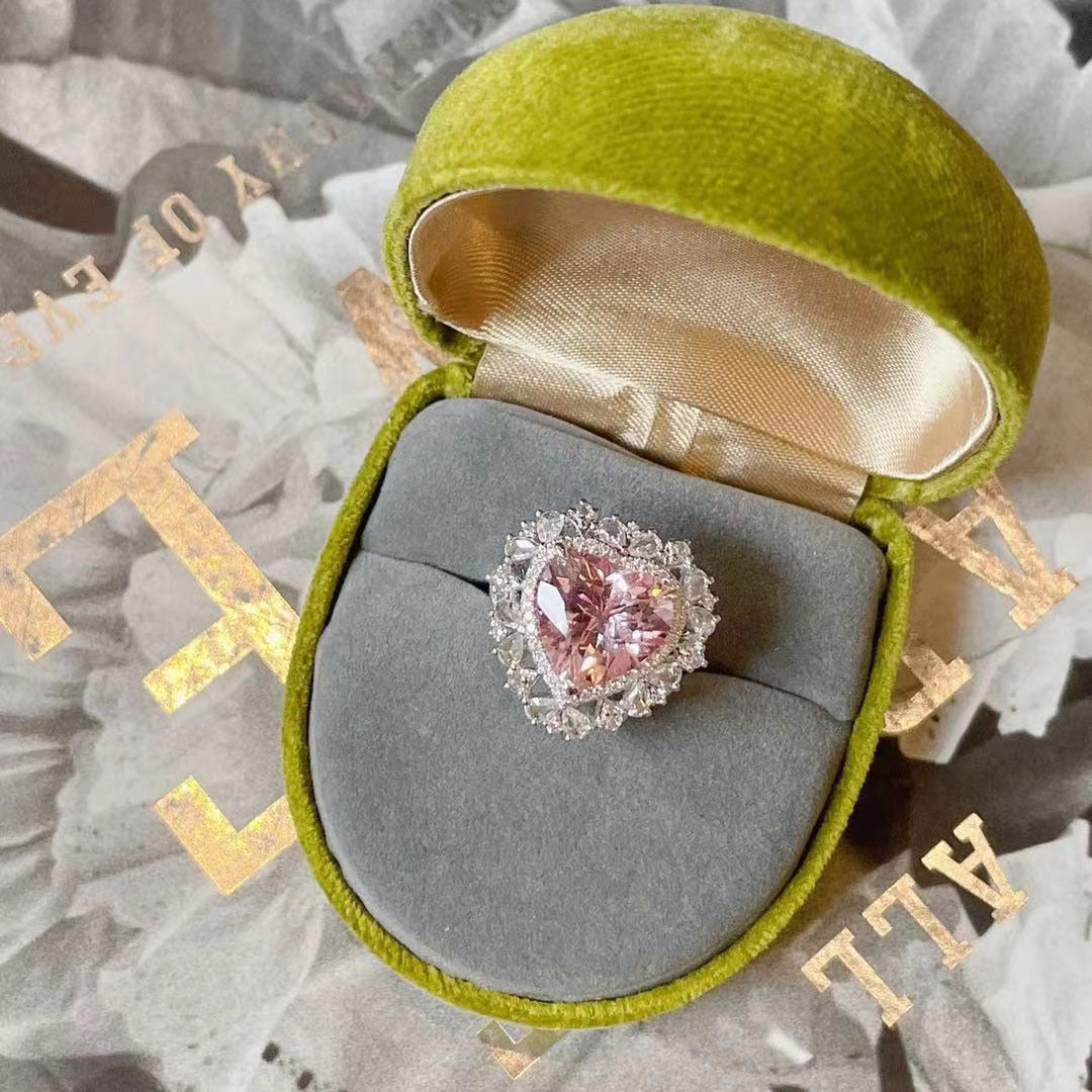 Wholesale Full Diamond Pink Heart Love Copper Rings